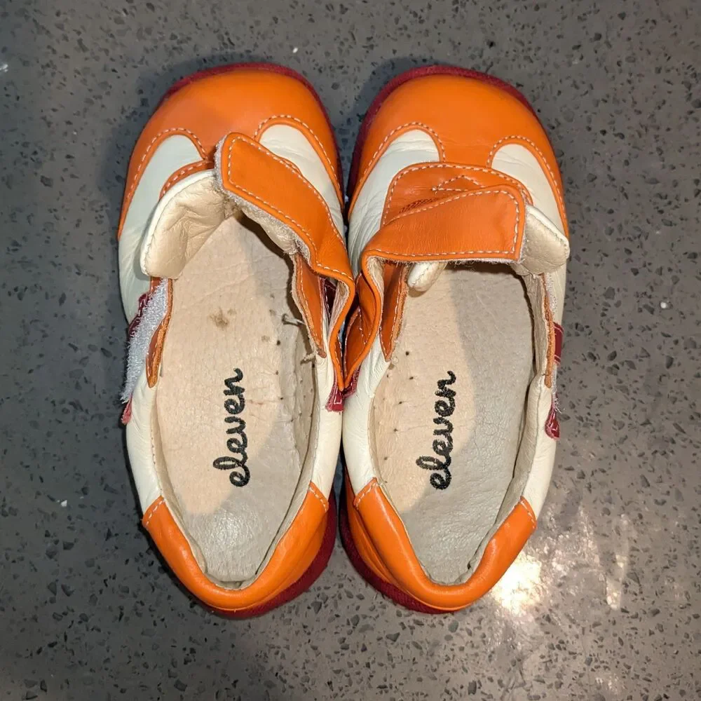 See Kai Run Eleven Kids Leather Sneakers Orange Red Shoes Sz 10